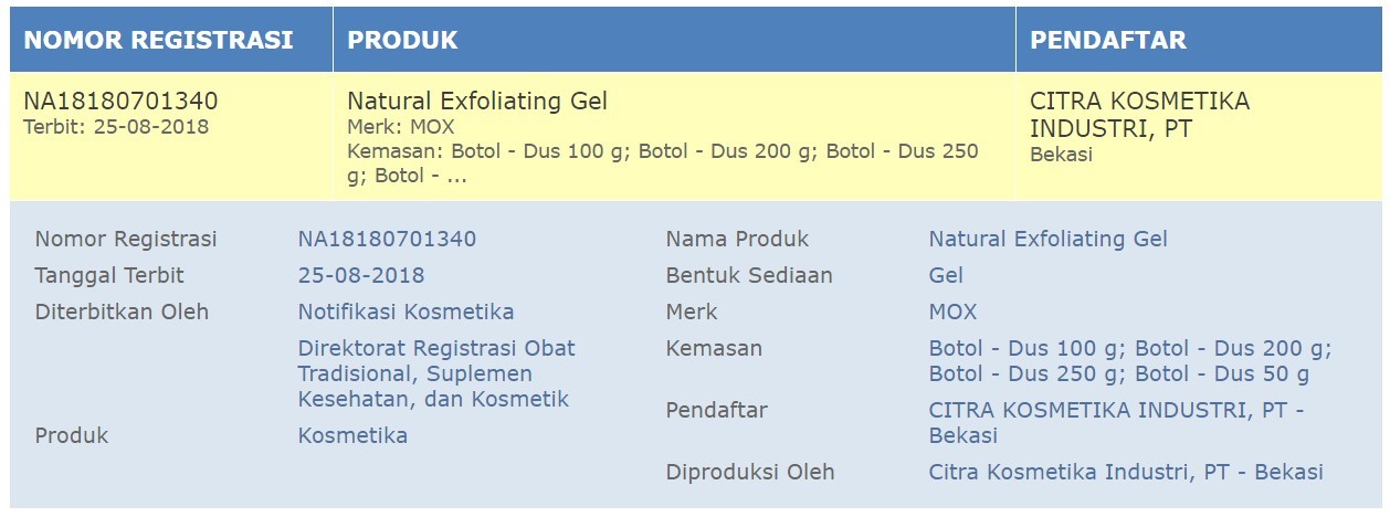 BPOM MOX Natural Exfoliating Gel